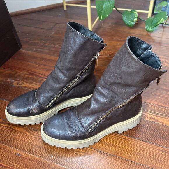 Michele Lopriore 'Arizona' Zipper Brown Combat Boots - Picture 2 of 4